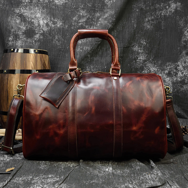 Burgundy Simple Travel Weekender Leather Duffel Bag