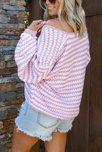 Load image into Gallery viewer, Oversized Stripe V Neck Puff Sleeve Sweater
