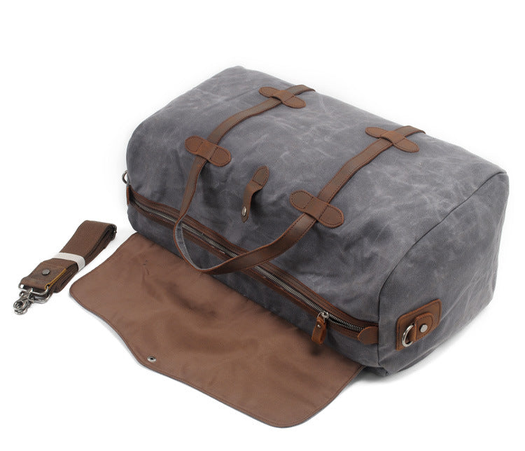Leisure Waxed Leather Canvas Large Storage Travel Weekender Duffel Bag