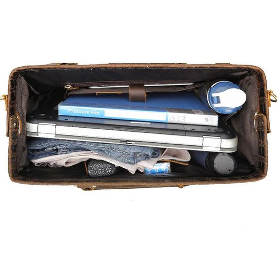 Crocodile Patterned Leather Travel Duffel Weekender Bag