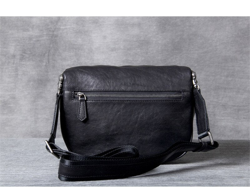 Black Leather Crossbody Sling Bag for Men