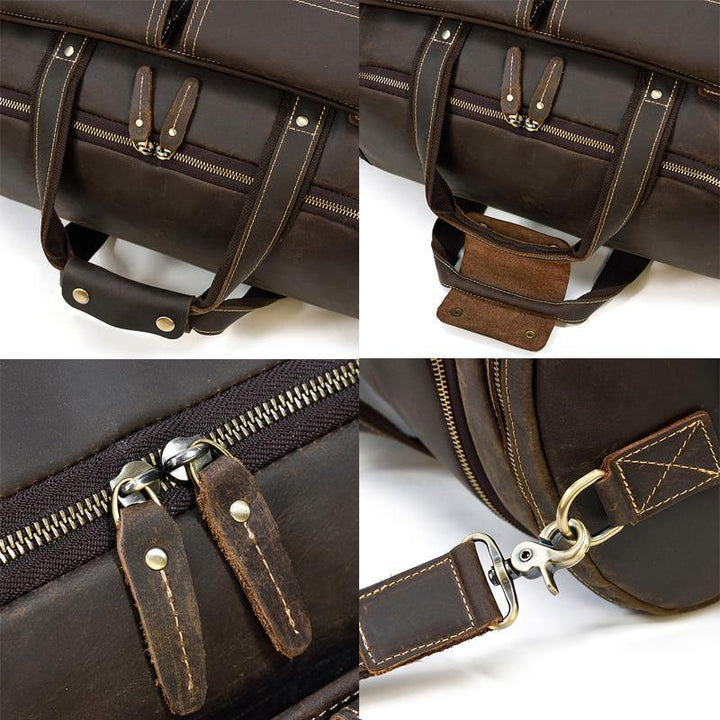 Dark Brown Full Grain Leather Travel Weekender Duffel Bag