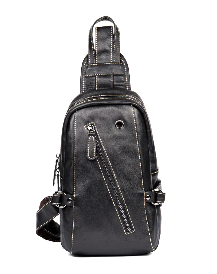 Classic Zipper Leather Sling Bag