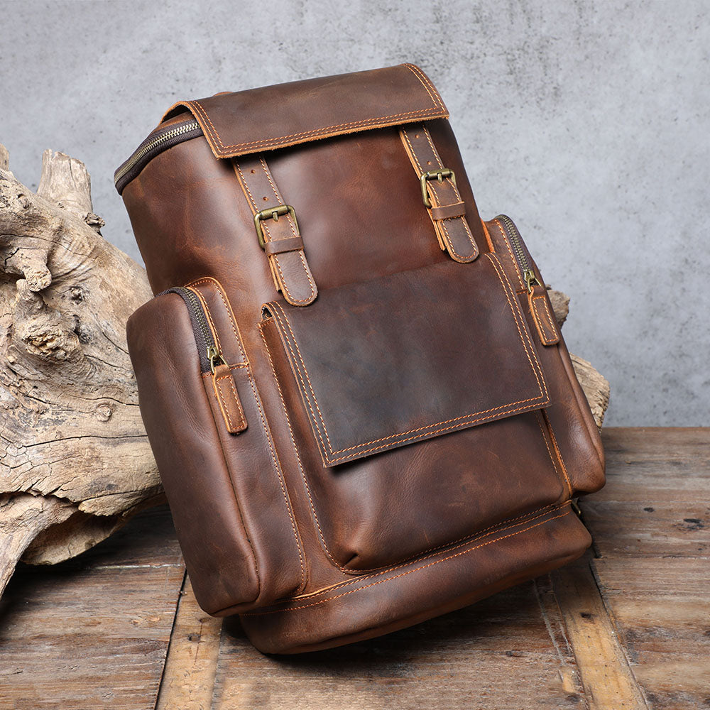 Large Brown Leather School Backpack
