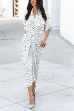 Load image into Gallery viewer, Polka Dot Tie Front Midi Shirt Dress
