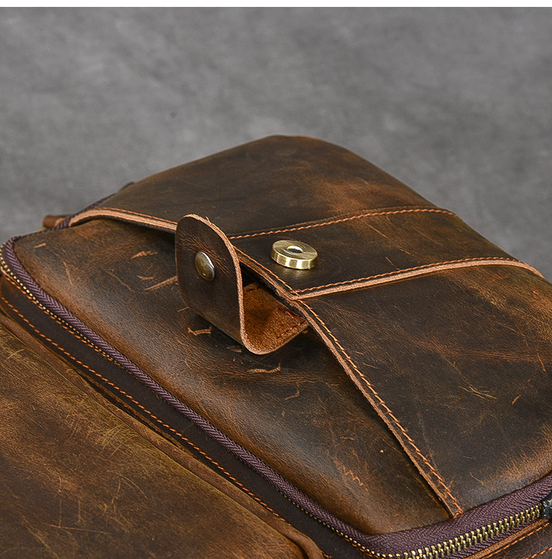 Handmade Brown Leather School Backpack