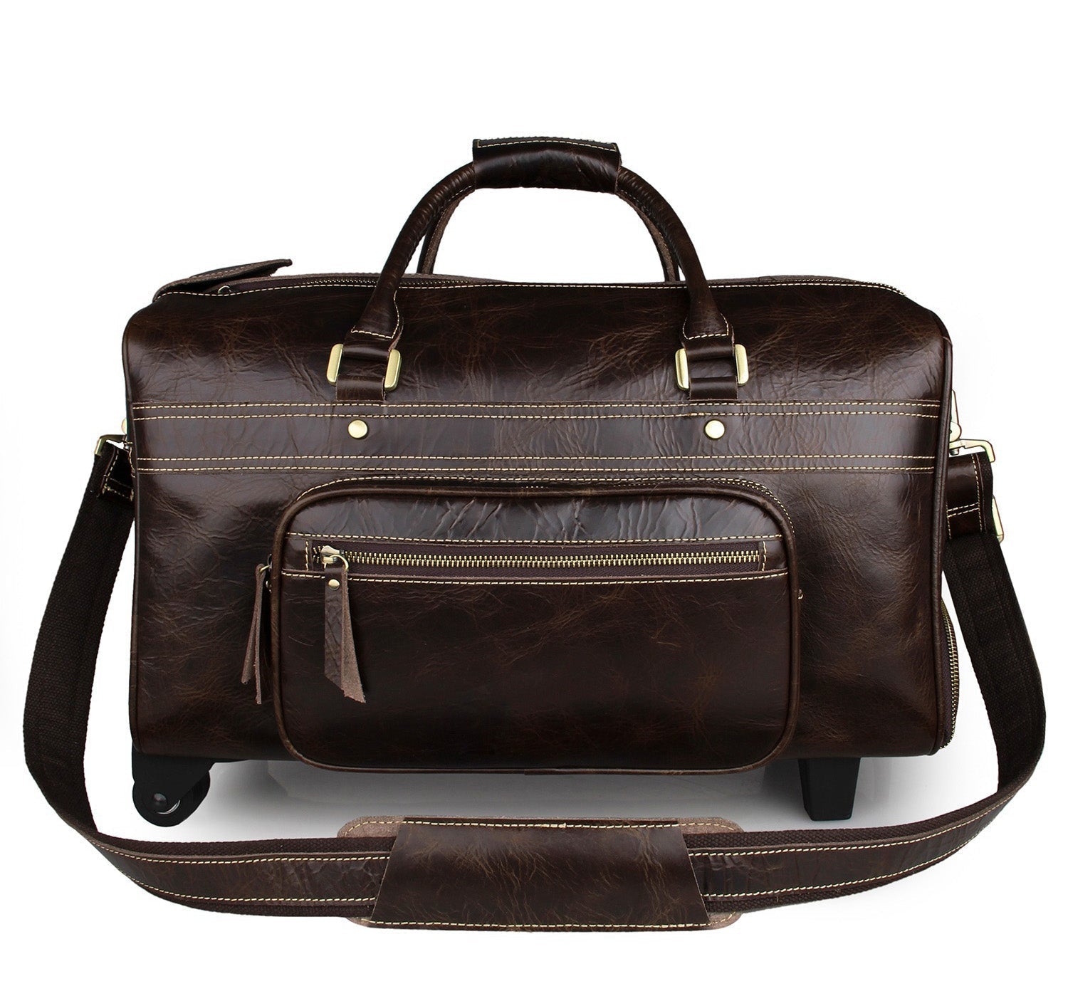 Coffee Leather Trolley Bag Carry on
