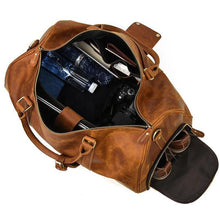 Load image into Gallery viewer, Travel Weekender Leather Duffel Bag With Shoe Pocket
