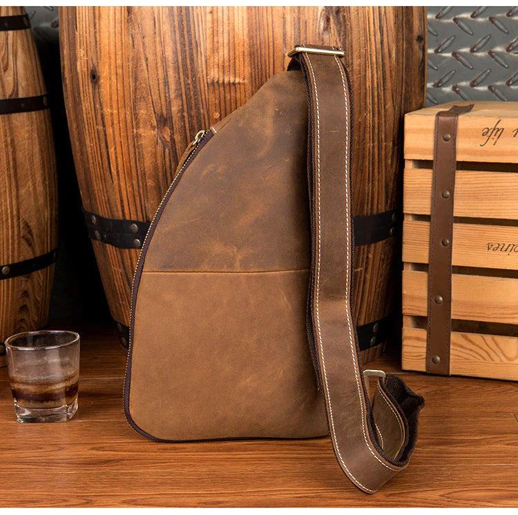 Vintage Crazy Horse Leather Mens Sling Bag
