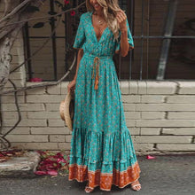 Load image into Gallery viewer, Boho Floral Print Short Sleeve Maxi Dress
