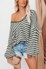 Load image into Gallery viewer, Oversized Stripe V Neck Puff Sleeve Sweater
