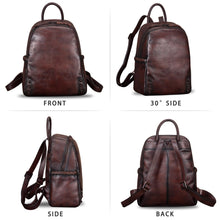 Load image into Gallery viewer, Vintage Ladies Leather Zip Backpack Purse Medium Leather Rucksack For Women
