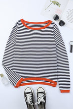Load image into Gallery viewer, Contrast Trimmed Striped Drop Shoulder Sweater

