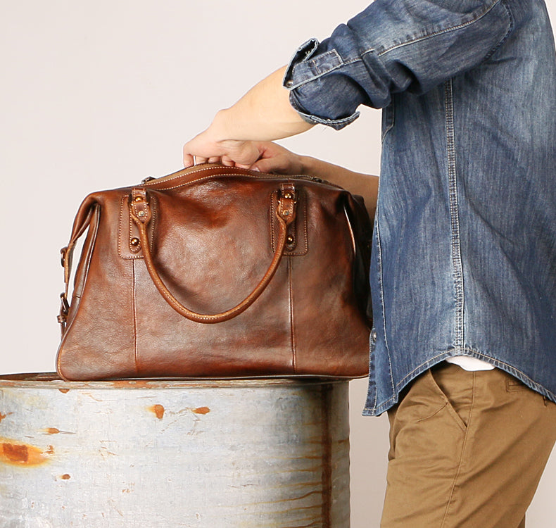 Vintage Leather Travel Weekender Bag for Mens/ Womens