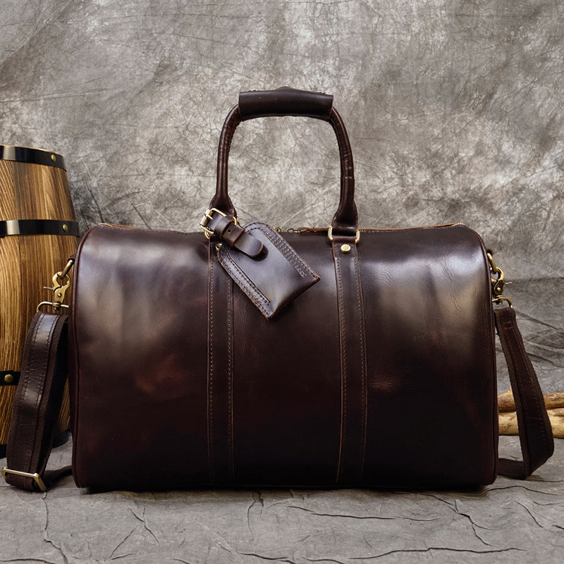 Burgundy Simple Travel Weekender Leather Duffel Bag