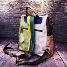 Load image into Gallery viewer, Retro Color Block Handbag Genuine Leather Backpack for Women

