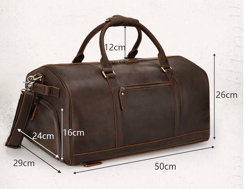Leather Large Travel Weekender Duffel Bag with Laptop Compartment