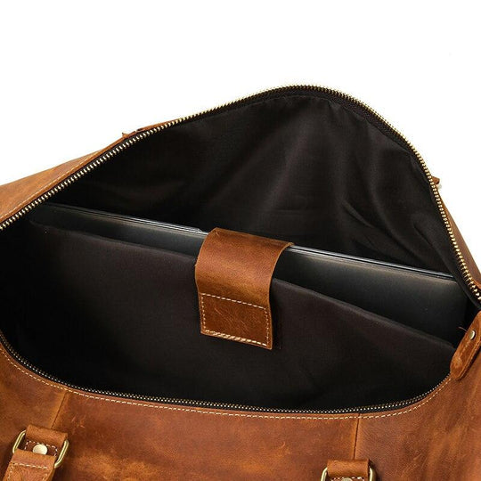 Travel Weekender Leather Duffel Bag With Shoe Pocket