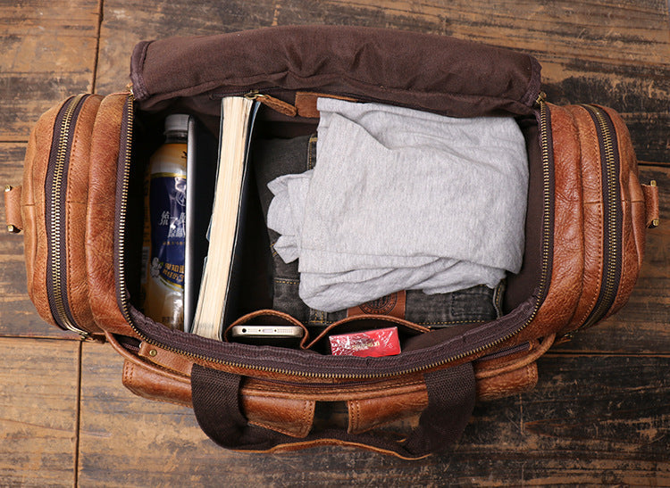 Men Leather Travel Duffel Bag