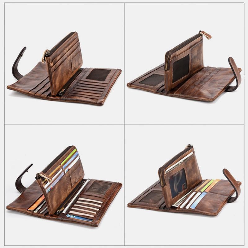 Full Grain Leather Wallet Distressed Trifold Purse Anniversary Gift  For Women