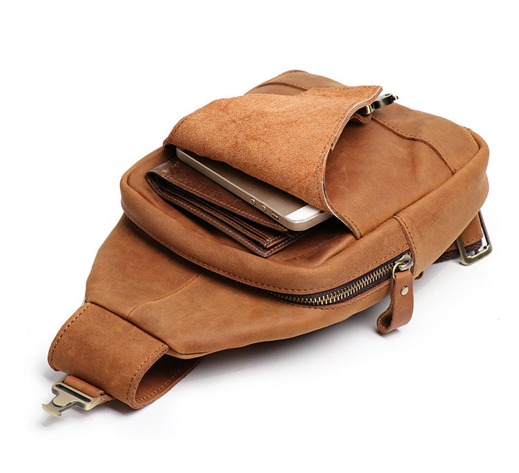 Men's Leather Sling Bag Chest Shoulder Backpack