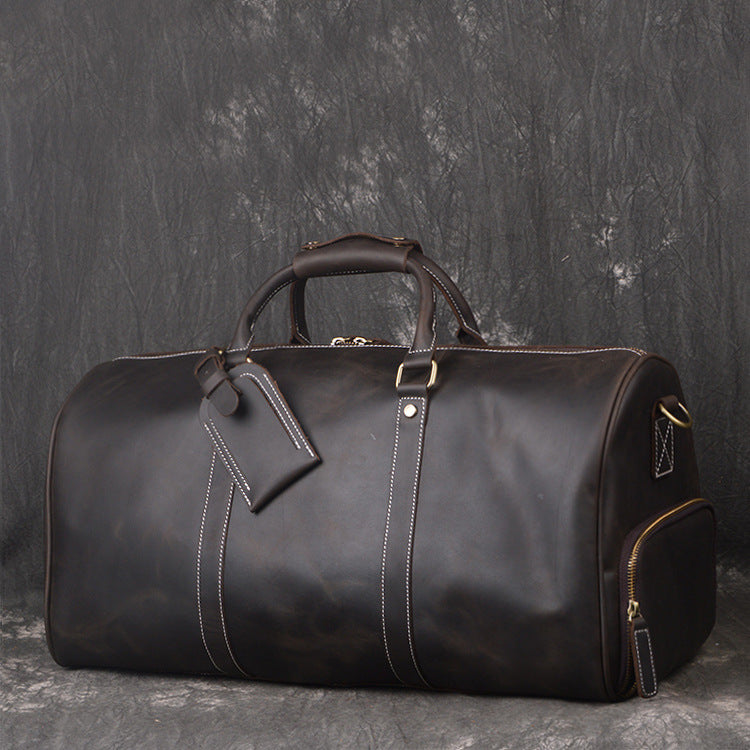 Classic Leather Duffel Bag with Shoes Compartment Travel Weekender Bag