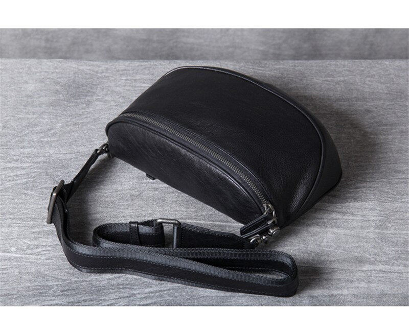 Black Leather Crossbody Sling Bag for Men