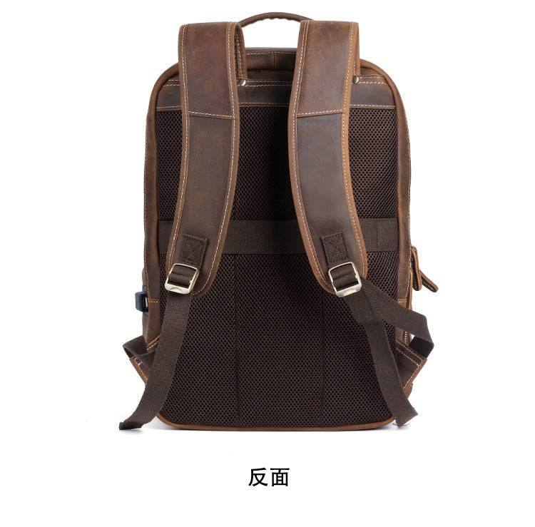 Vintage Genuine Leather School Backpack For Men 15.6 Inch Laptop Bag School Bag Overnight Weekender Camping Daypack Rucksack