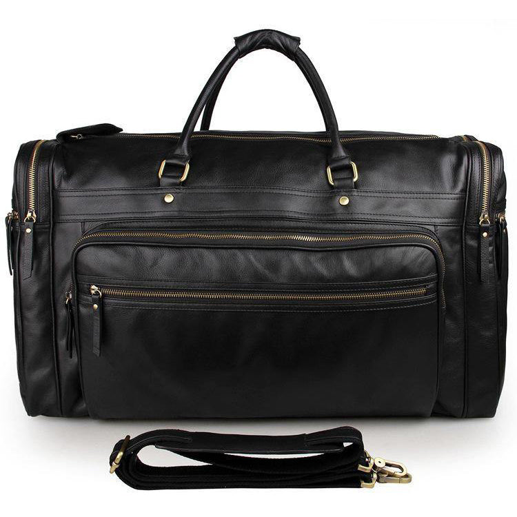 Black Large Trave Weekender Leather Duffel Bag