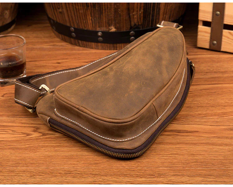 Vintage Crazy Horse Leather Mens Sling Bag