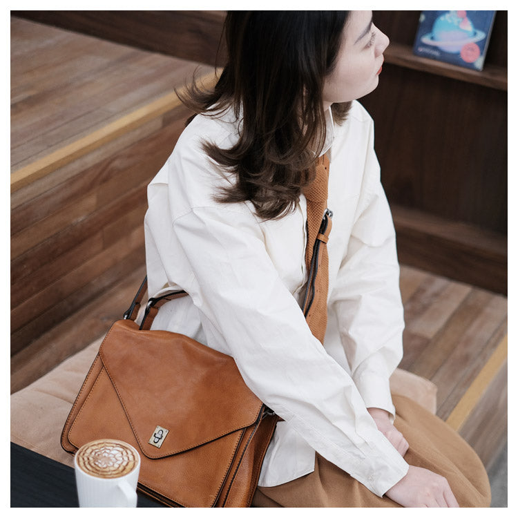 Modern Womens Brown Leather Satchels Leather Messenger Bag For Women