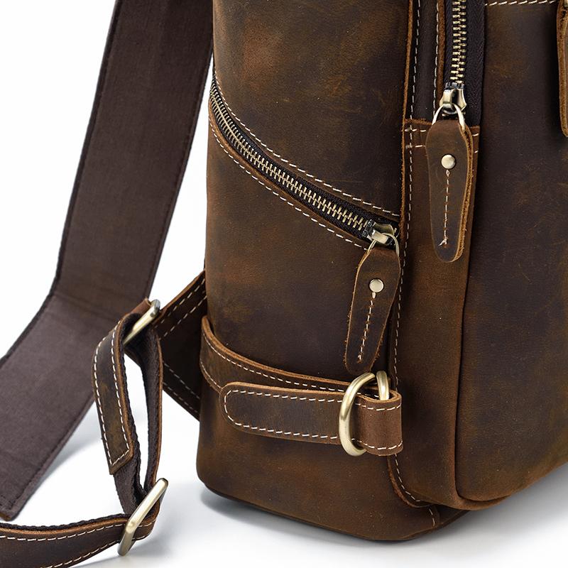 Large Zipper Handmade School Leather Backpack for Men