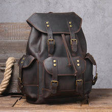 Load image into Gallery viewer, Dark Coffee Leather Full Grain School Backpack
