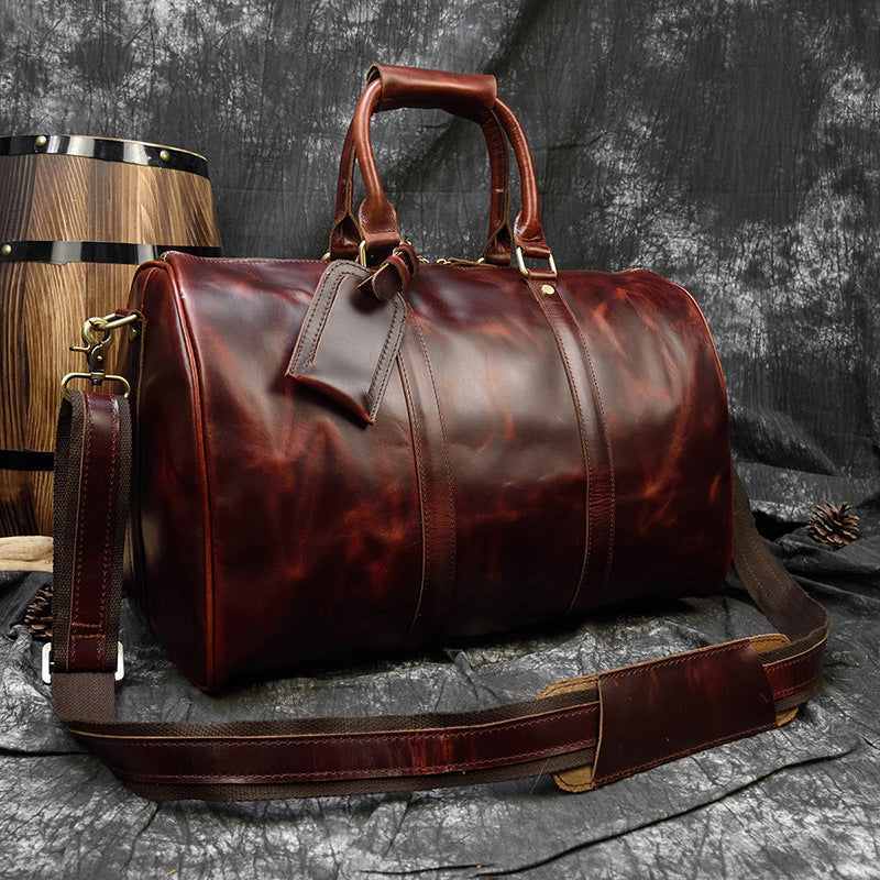 Burgundy Simple Travel Weekender Leather Duffel Bag