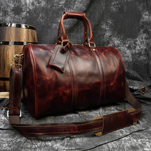 Load image into Gallery viewer, Burgundy Simple Travel Weekender Leather Duffel Bag

