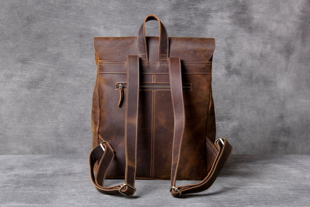 Retro Leather School Backpack for Men
