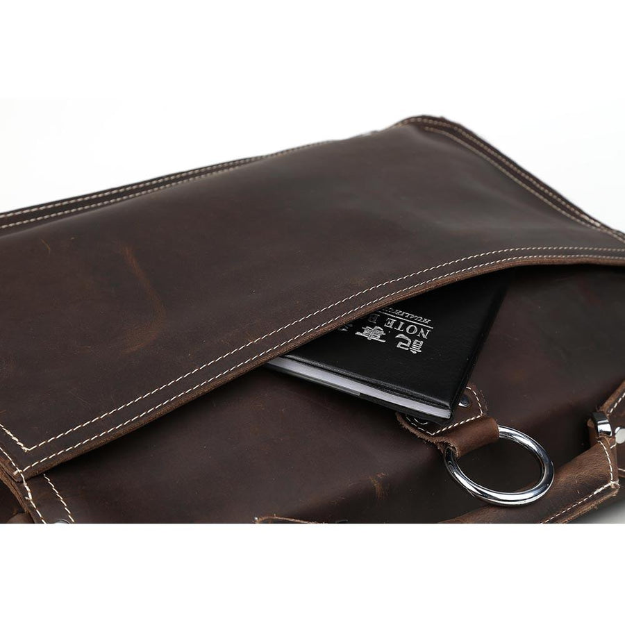 Coffee Leather Shoulder Messenger Bag