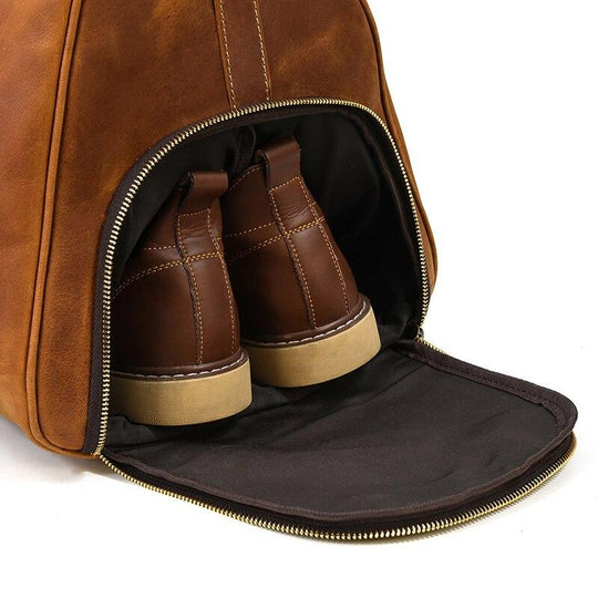 Travel Weekender Leather Duffel Bag With Shoe Pocket