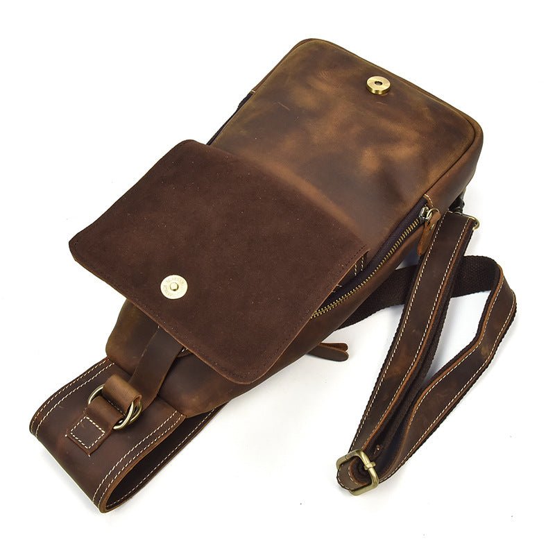 Brown Leather Crossbody Bags for Men Sling Backpack