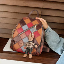 Load image into Gallery viewer, Small Patchwork Zipper Leather Backpack Bag for women
