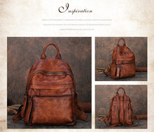 Load image into Gallery viewer, Vintage Leather Rucksack Womens Vintage School Backpacks Leather Backpack Purse
