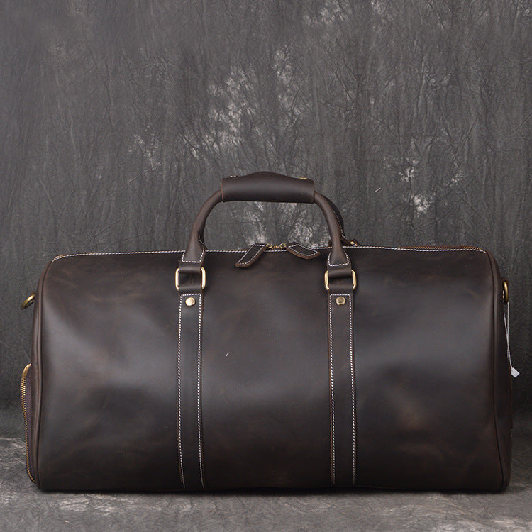Classic Leather Duffel Bag with Shoes Compartment Travel Weekender Bag