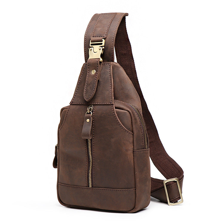 Men's Leather Sling Bag Chest Shoulder Backpack