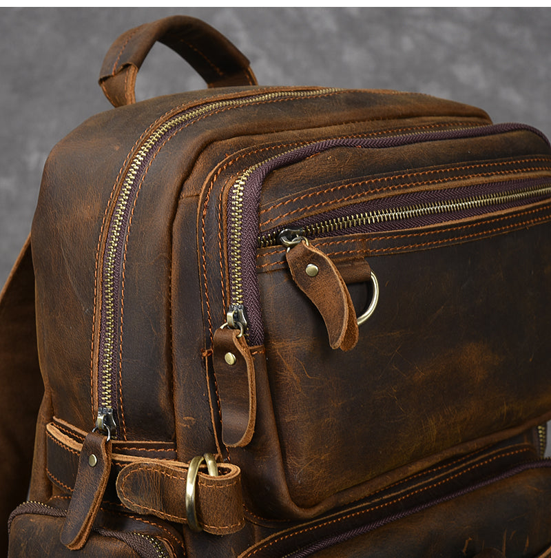 Handmade Brown Leather School Backpack