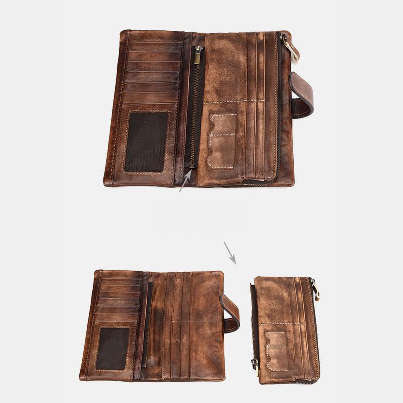 Full Grain Leather Wallet Distressed Trifold Purse Anniversary Gift  For Women