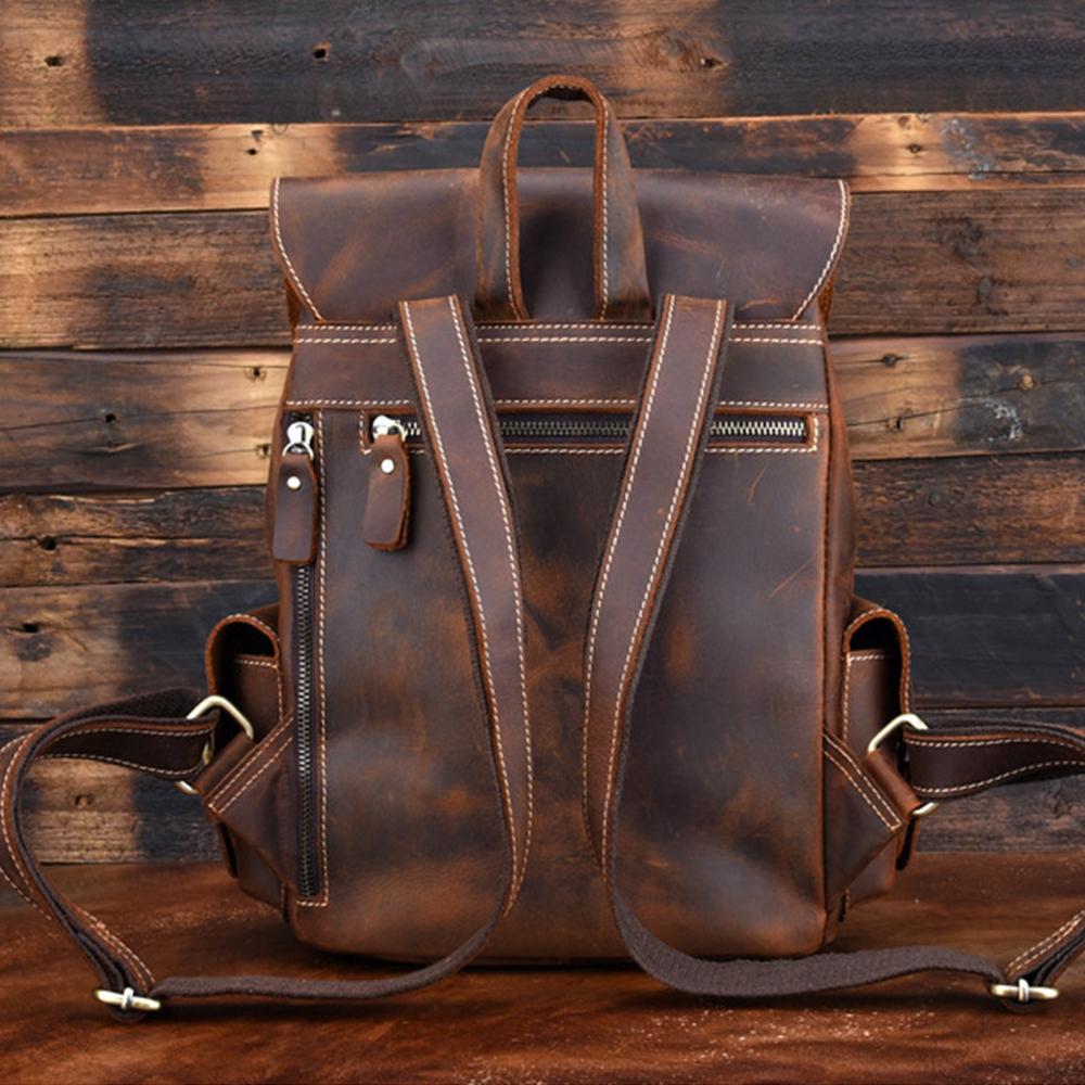Handmade Pockets Leather School Backpack