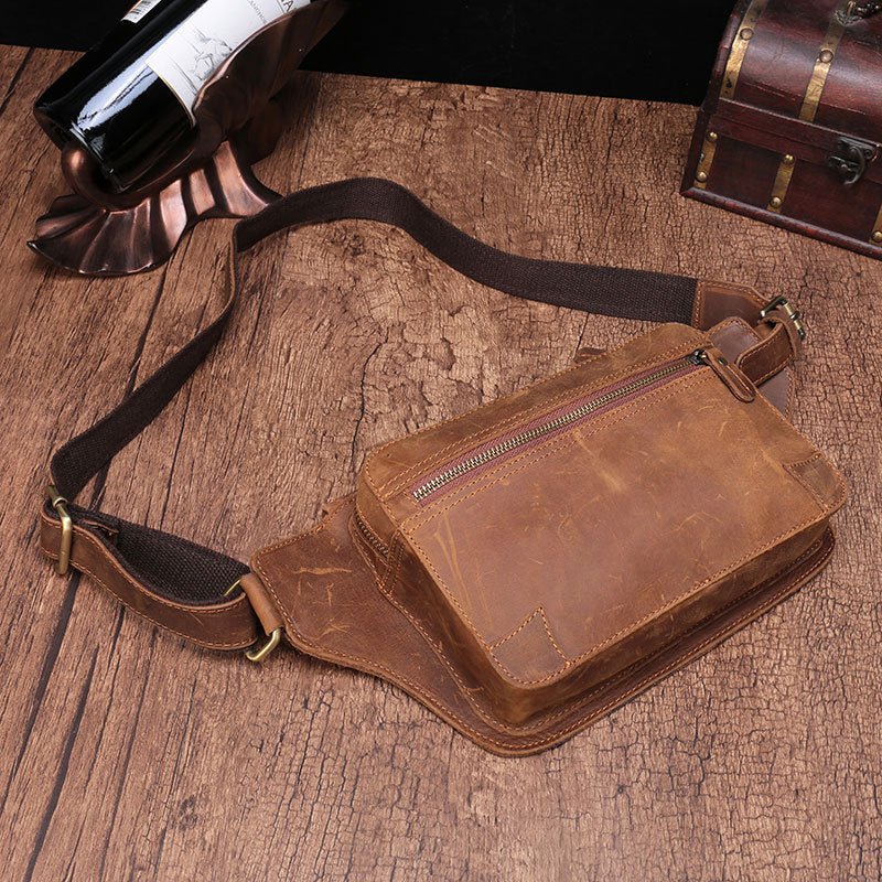 Men's Zipper Crossbody Sling Leather Bag