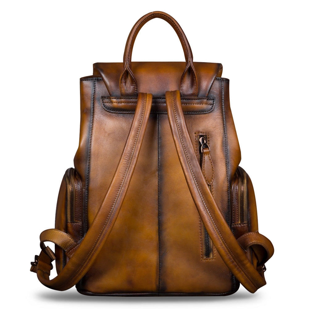 Vintage Womens Brown Leather Backpack Purse Designer Laptop Book Bag for Women