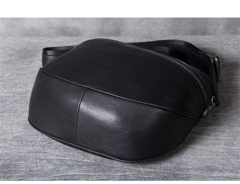 Black Leather Crossbody Sling Bag for Men