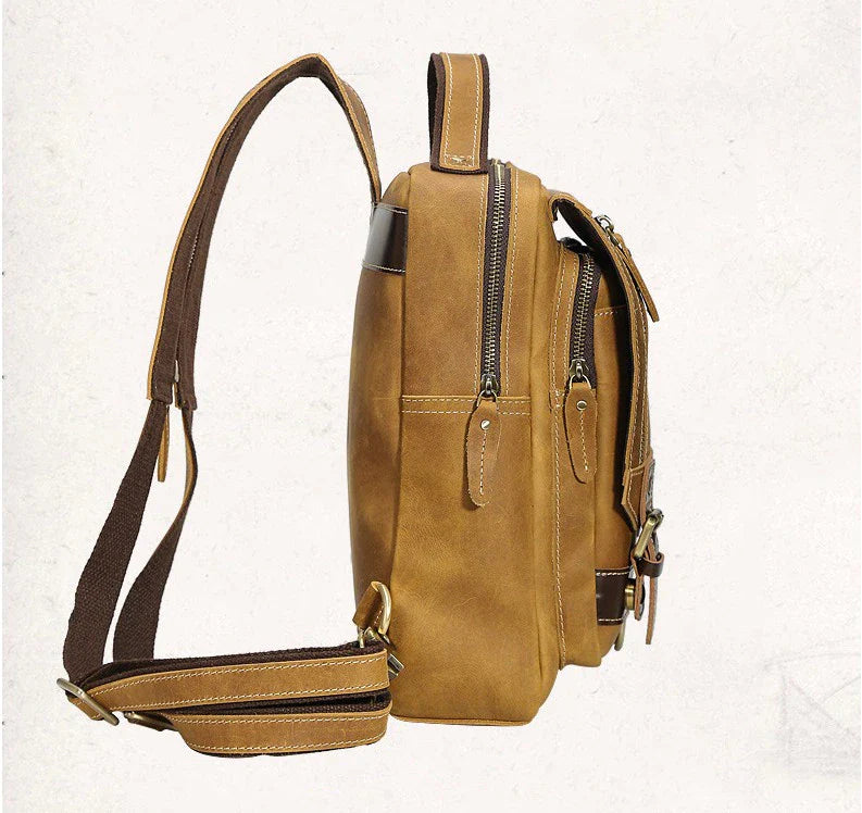 Mens Convertible Leather School Backpack Sling Bag